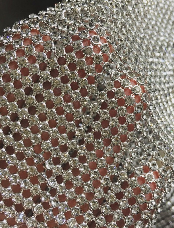 Rhinestone metal mesh fabric in silver color-metal mesh manufacture